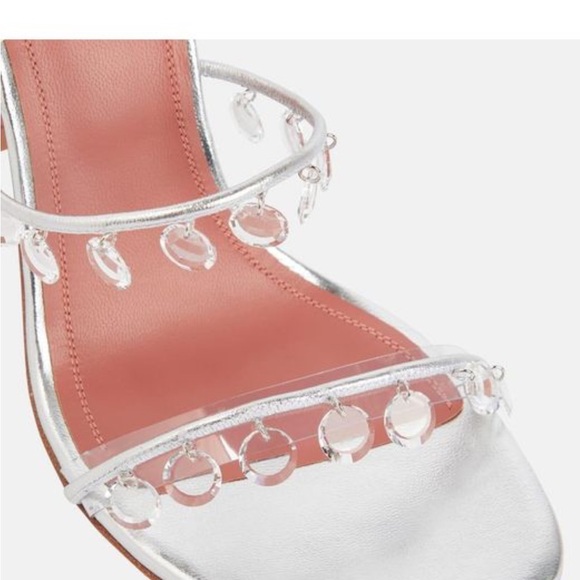 NEW AMINA MUADDI TINA LACEUP 105 SANDAL AM SILVER SS22 heels pumps crystals - Picture 6 of 7